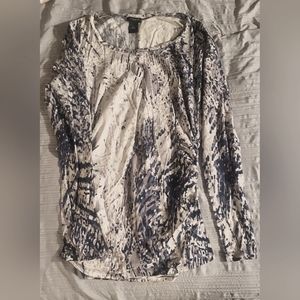 Ann Taylor blue, silver, white, dress casual shirt.